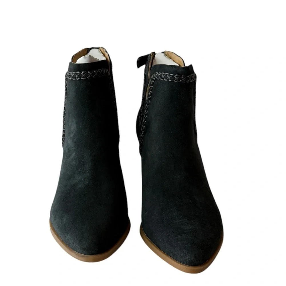 Dolce Vita Dylan Notch Side Suede Ankle Bootie Dark Gray Heel Leather Boots 6.5